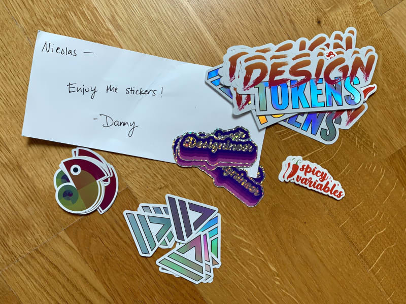 5 different stickers for design tokens, style dictionary, etc.