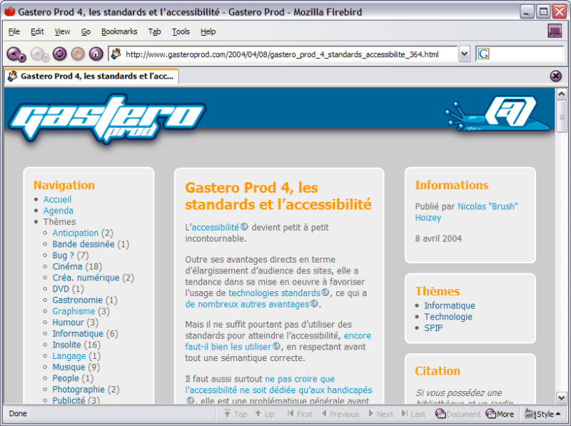 En caractères agrandis. Affichage dans Mozilla Firebird avec une taille de police supérieure et des colonnes ajustées en conséquence