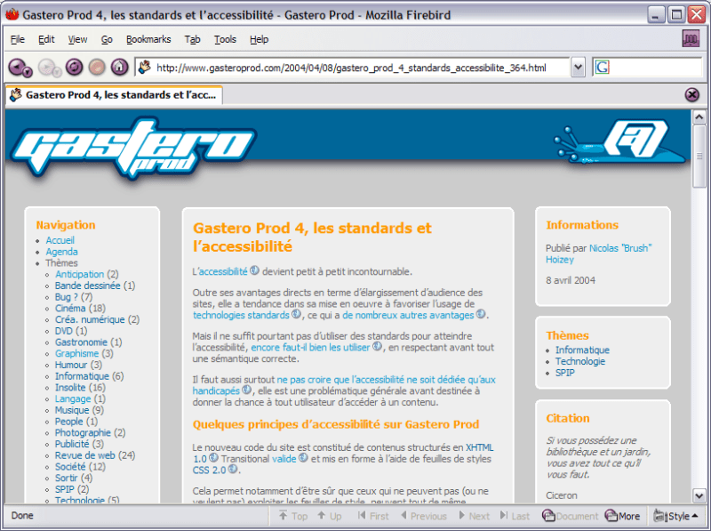 Normal. Affichage dans Mozilla Firebird avec la feuille de style