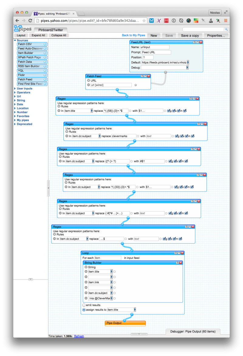 Vue graphique d'un *Pipe* de transformation de flux RSS