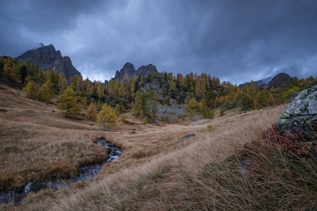 The Ruisseau du Raisin meanders beneath the Queyrellin ridge in the Chardonnet valley.
