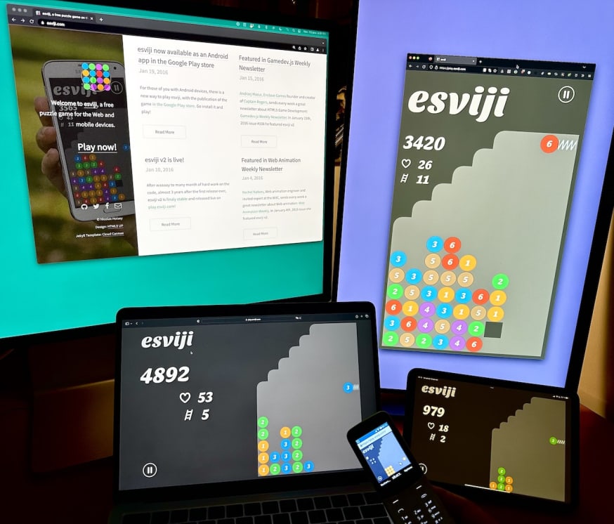 Le jeu esviji sur plusieurs écrans de dimensions et orientation différentes
