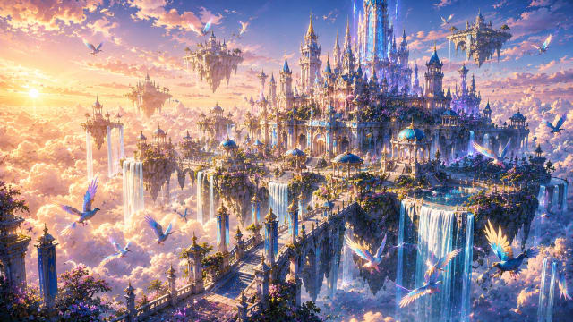 Crystal Sky Kingdom Above Waterfalls