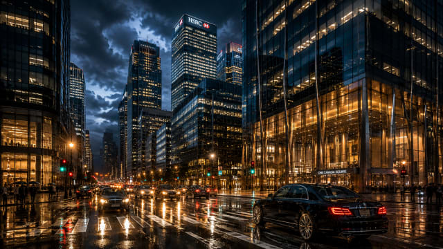 Rainy Modern Business District