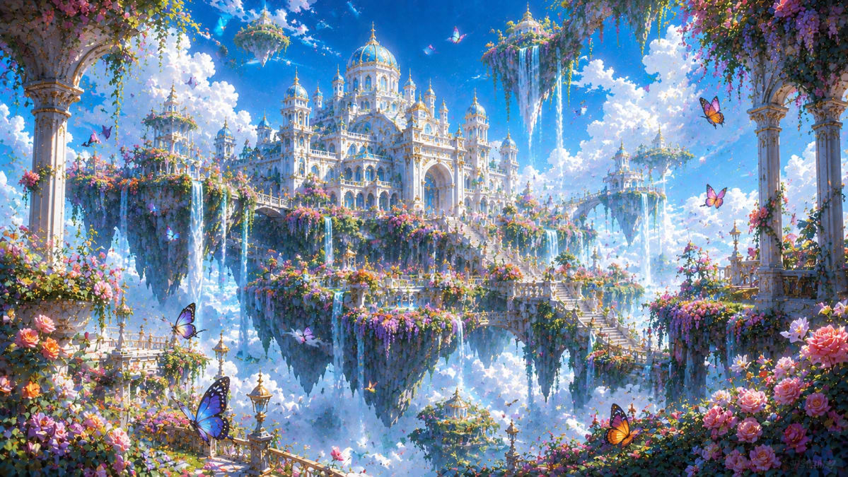 White Butterfly Palace Above Waterfalls