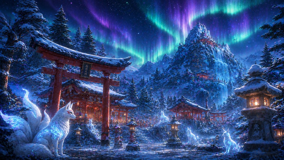 Spirit Foxes at Aurora Shrine