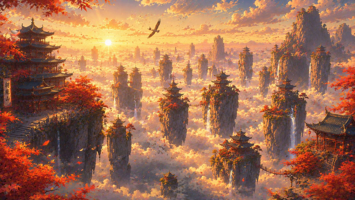 Pagoda Kingdom at Autumn Sunrise