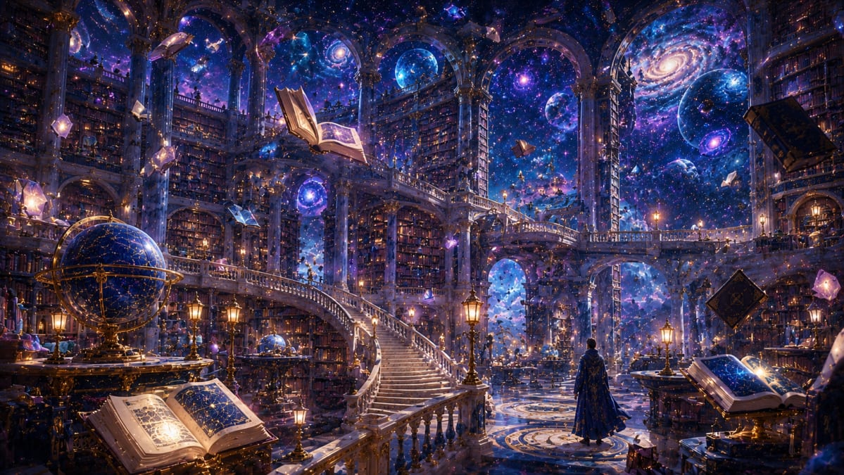 Cosmic Library of Floating Books
