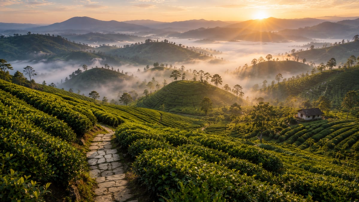 Tea Hills at Golden Sunrise