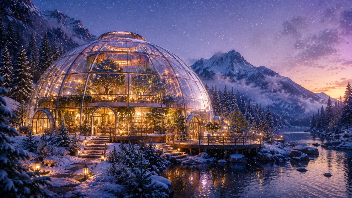 Glass Dome Lodge in Snowy Mountains