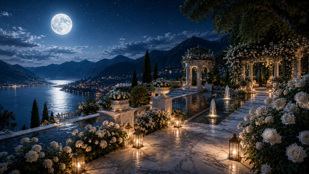 Moonlit Terrace Above Mountain Lake