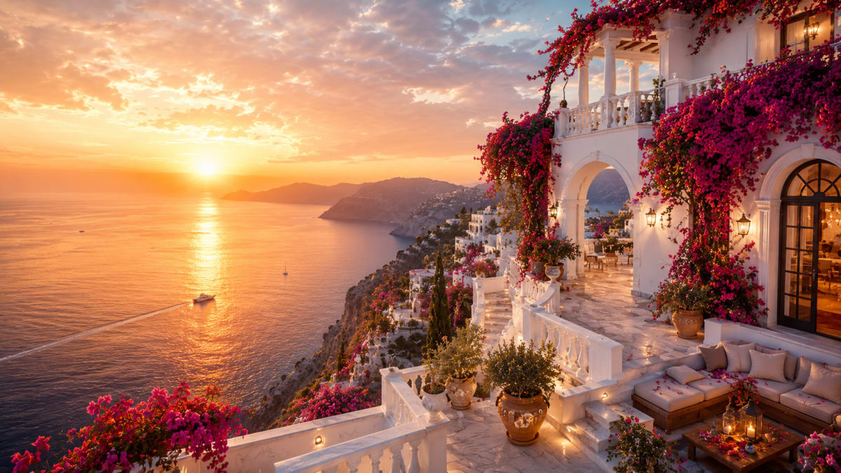 Bougainvillea Terrace Above Golden Sea
