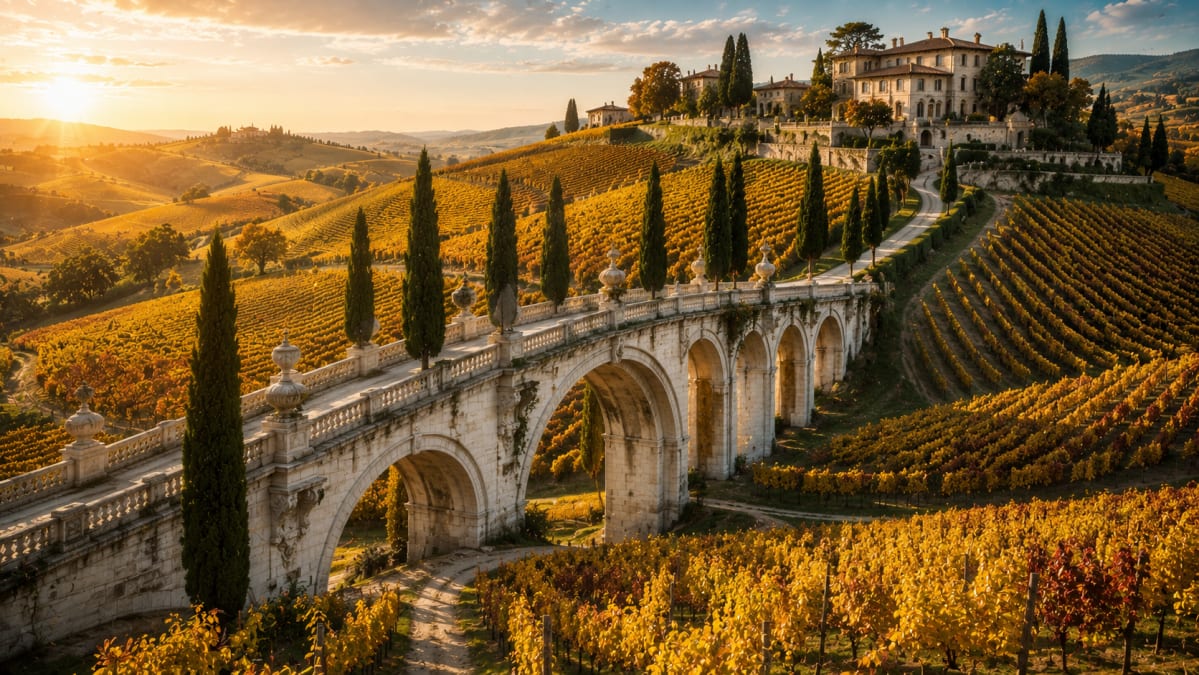 Tuscan Vineyard Estate at Golden Hour