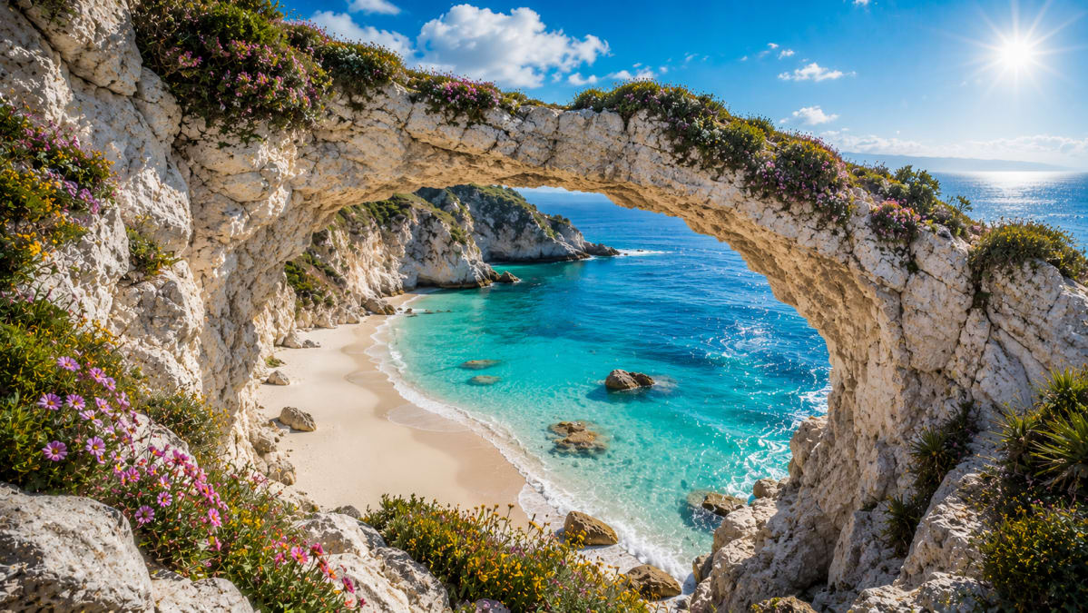 Natural Stone Arch Above Turquoise Cove