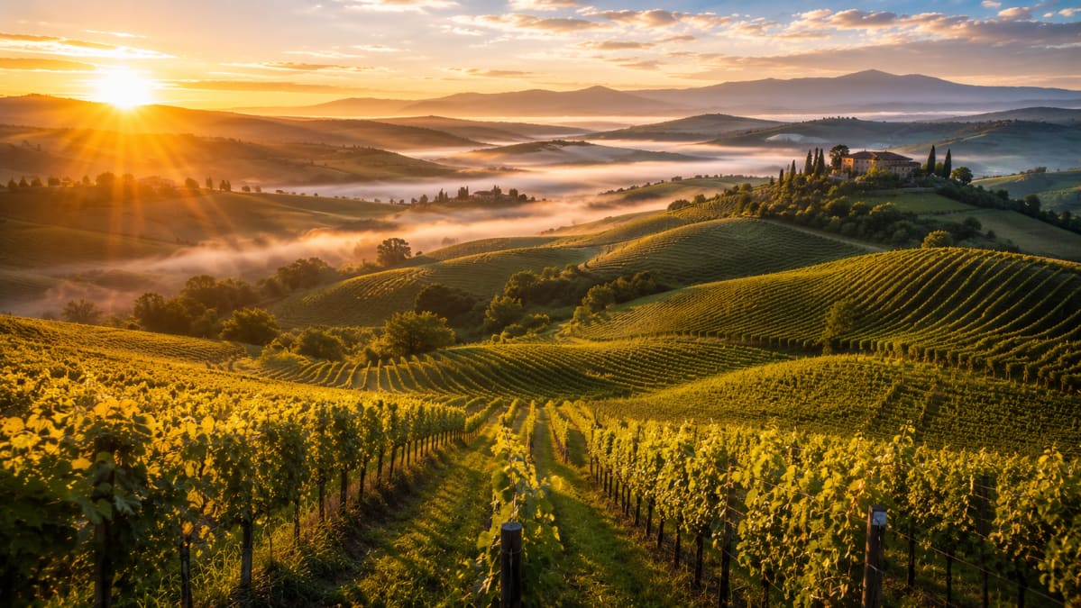 Golden Vineyard Hills at Dawn