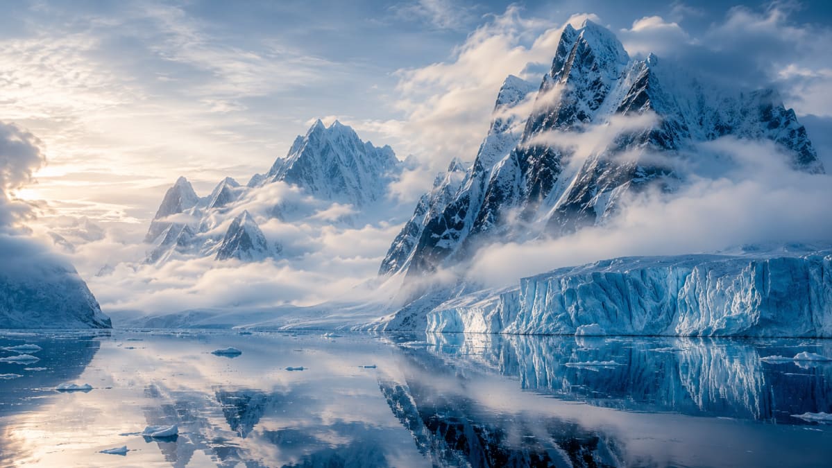 Glacier Peaks Above Arctic Sea