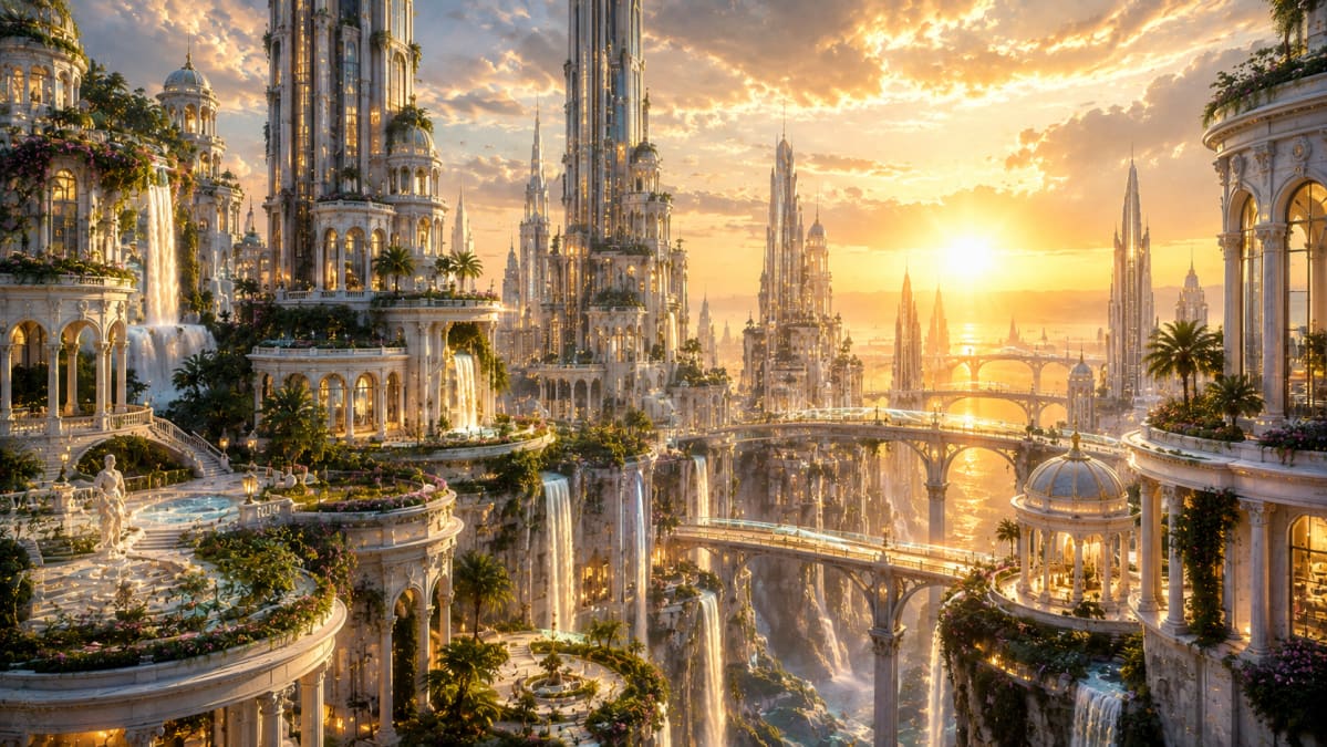 White Futuristic Palace at Sunrise
