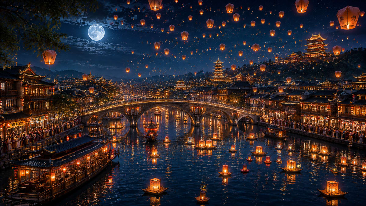 Lantern Festival River City at Night