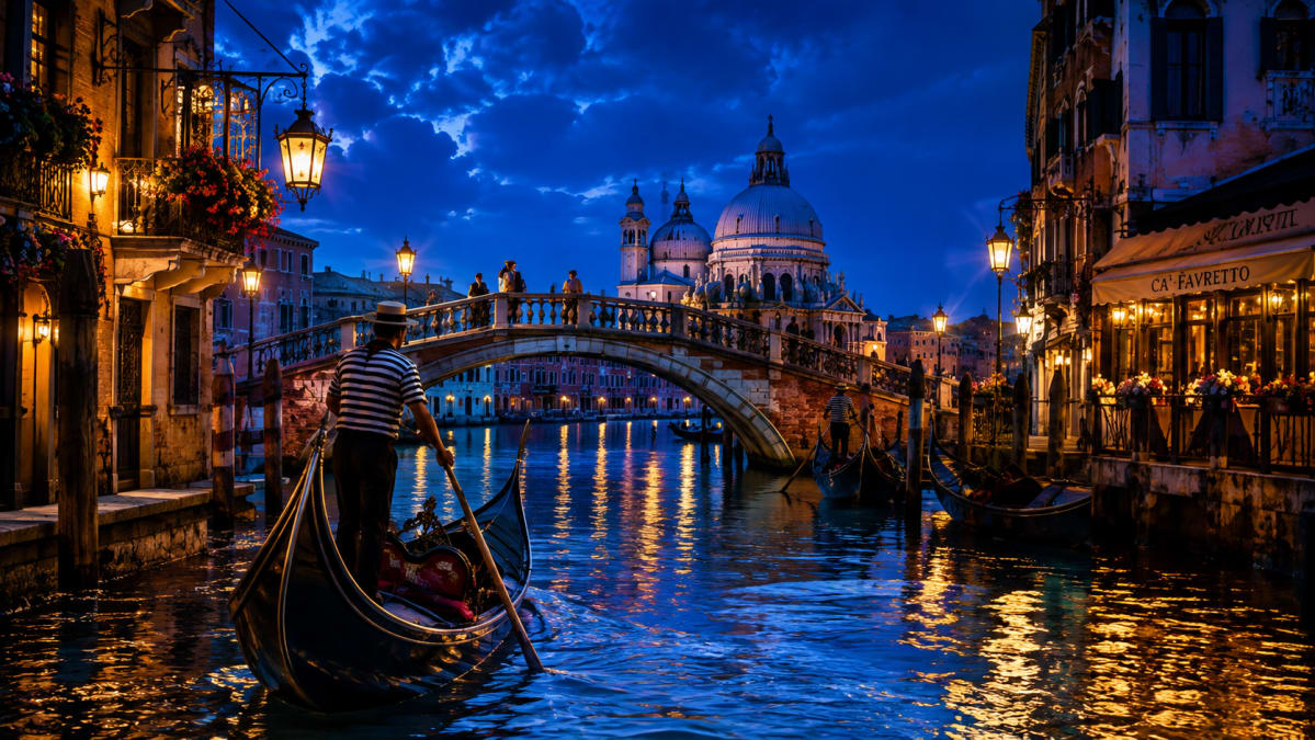 Gondola Beneath Venetian Moonlight
