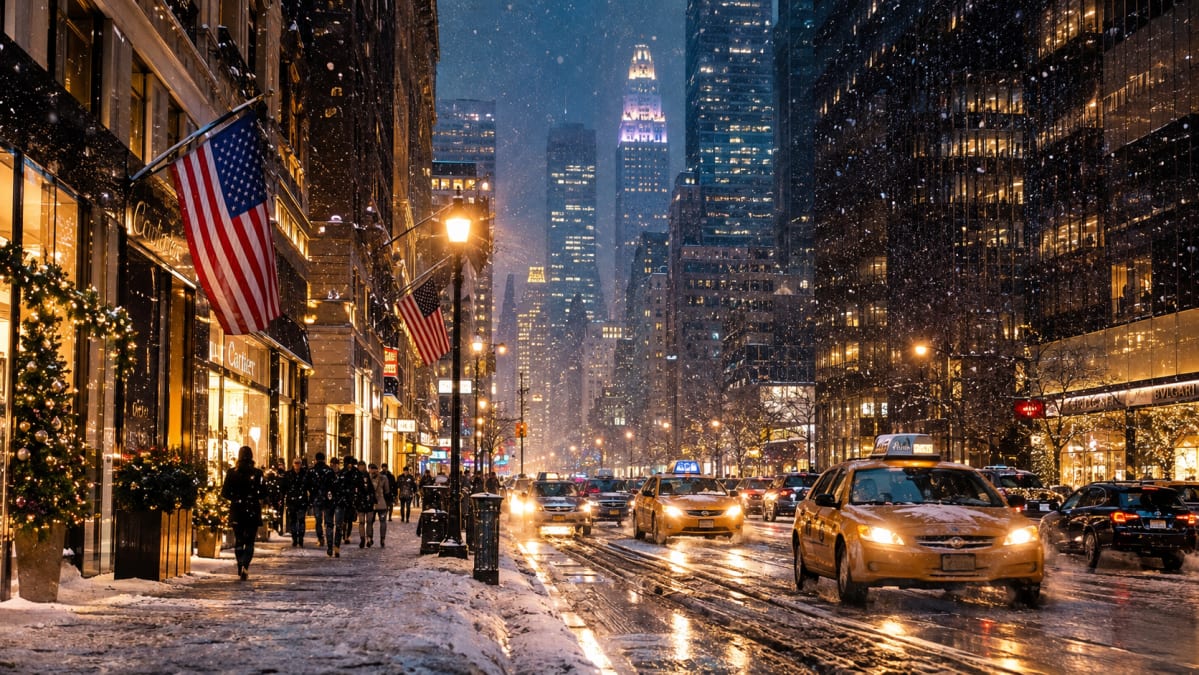 Rainy Manhattan Street with Taxis
