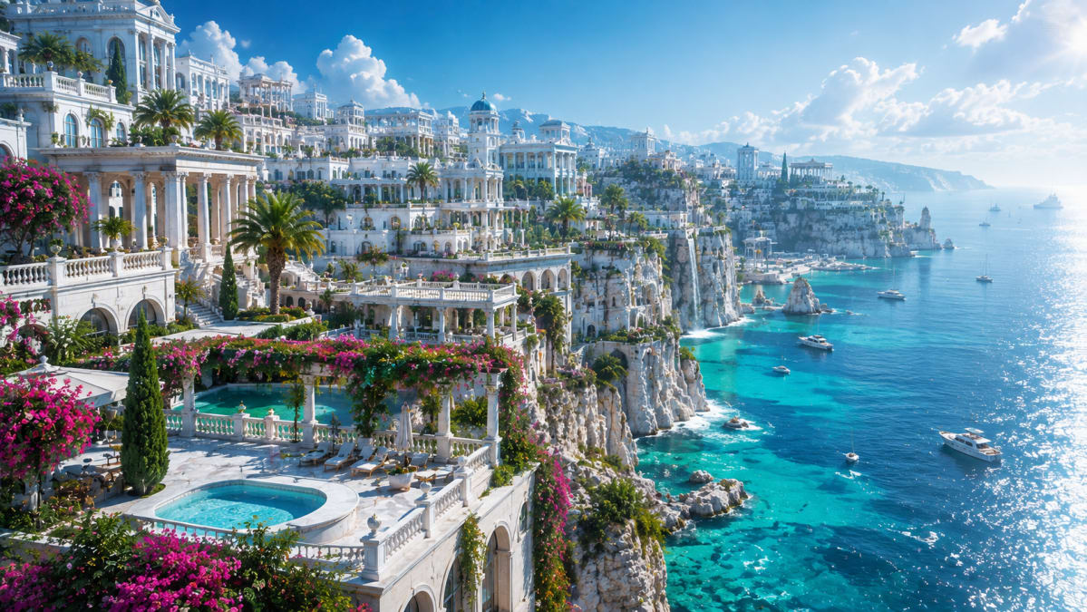 White Cliff City Above Blue Bay
