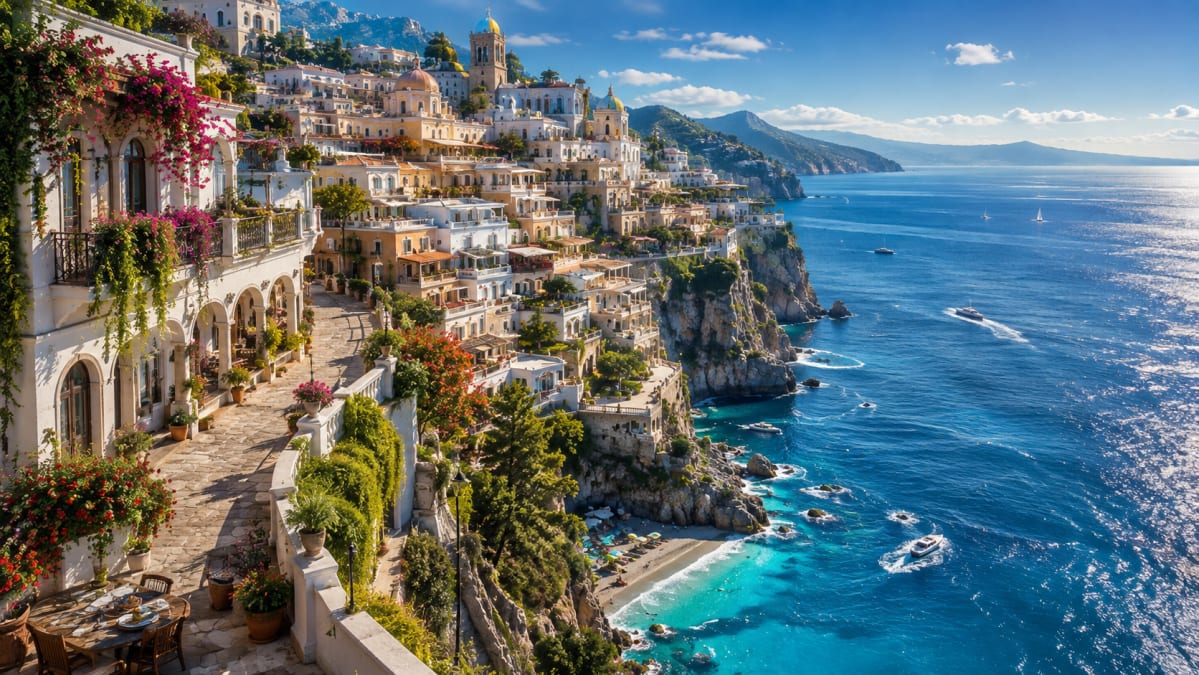 Amalfi Coast Town Above Turquoise Sea