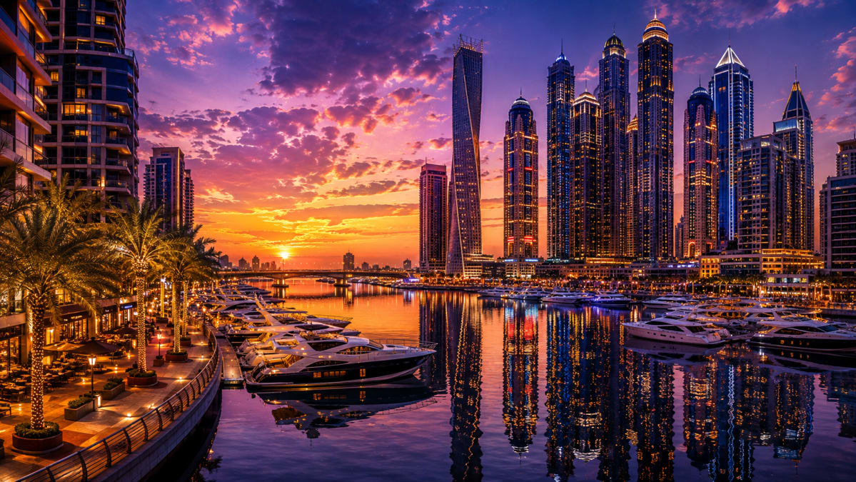 Dubai Marina at Golden Sunset
