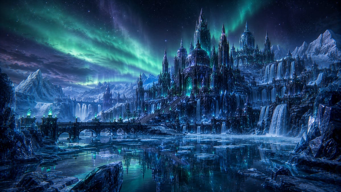 Aurora Kingdom Across Frozen Lake