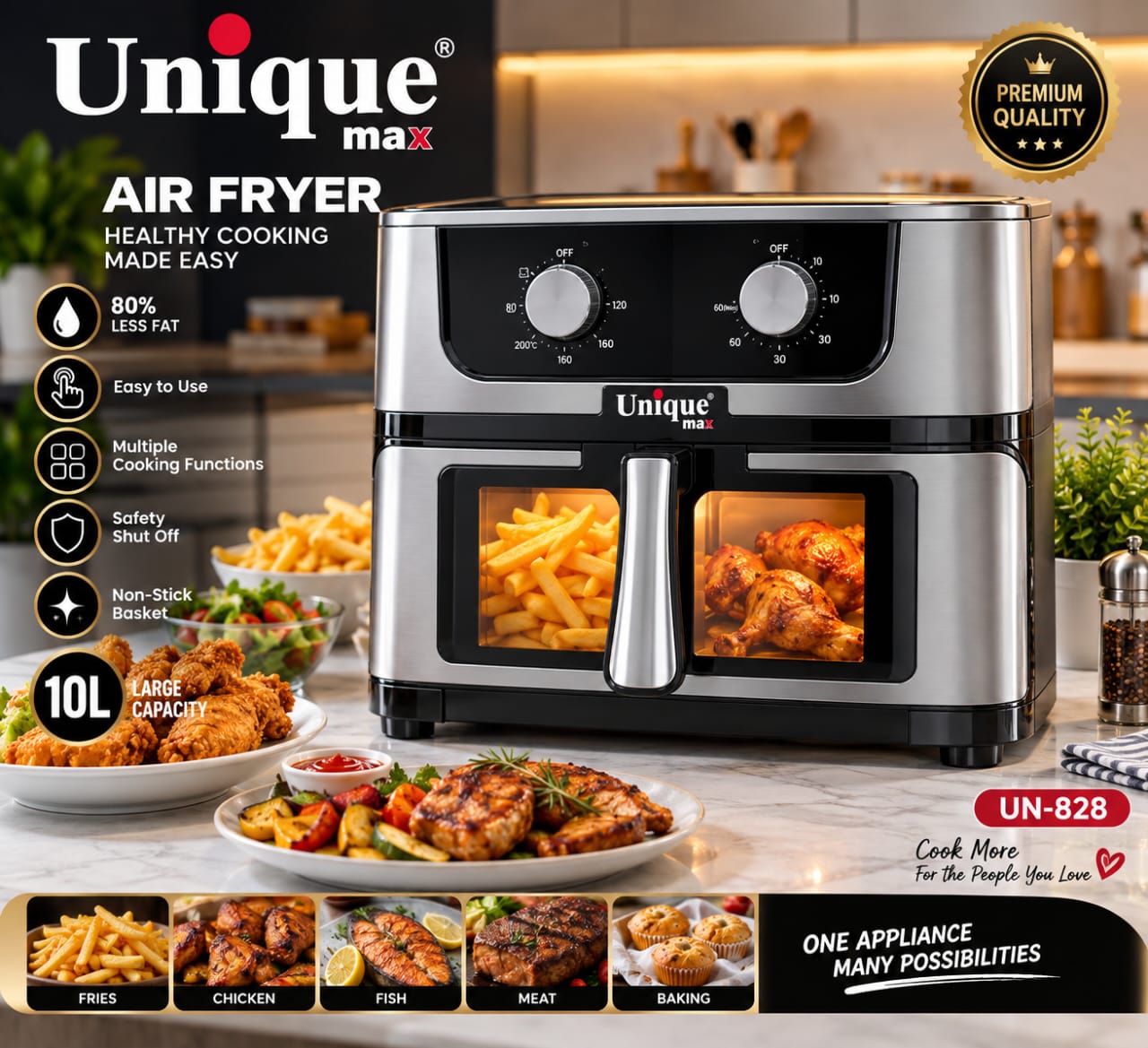 Unique Max UN-828 Air Fryer - 10L large-capacity
