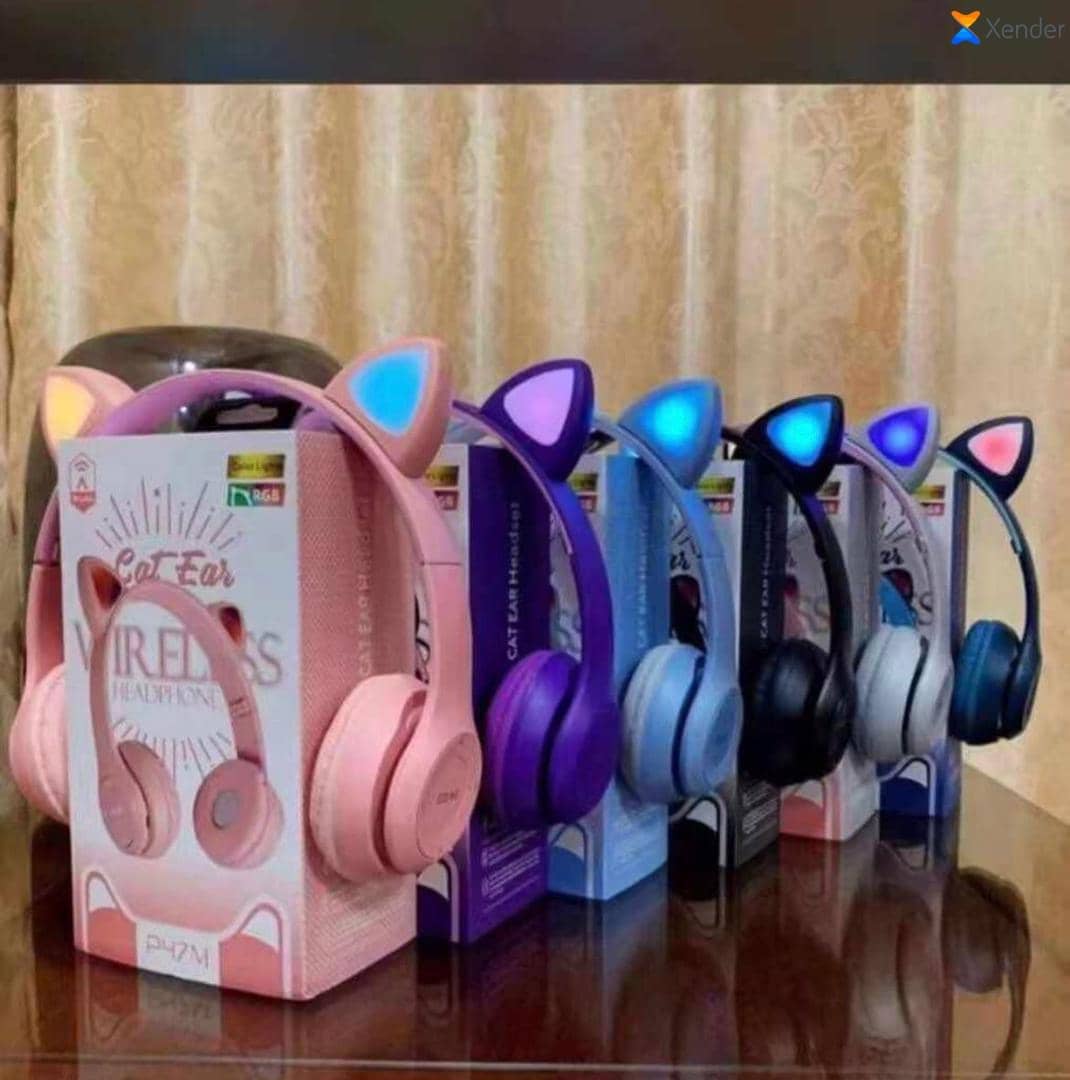 P47M wireless cat ear headphones with glowing LED lights