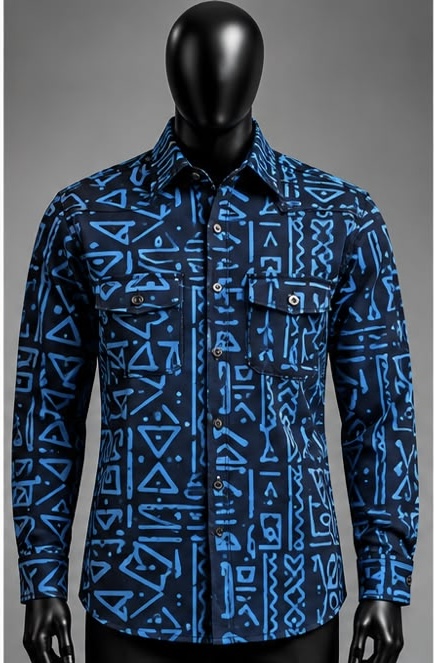 Alade Tribal-Print Long Sleeve Ankara Button-Down Shirt