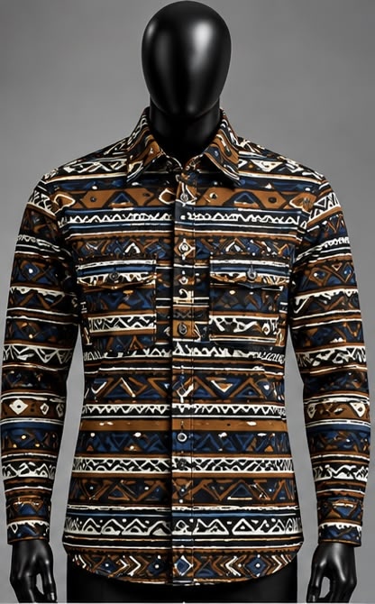 Men's Aztec Geometric Print Long-Sleeve Shirt