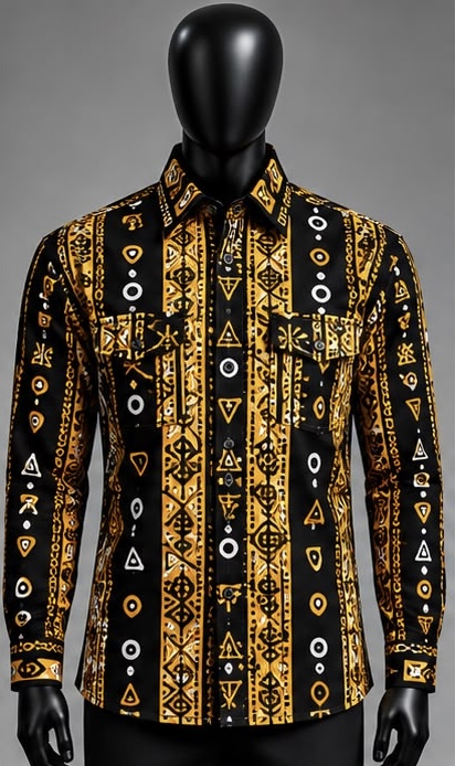 Men's Premium African Geometric Print Button-Down Shirt