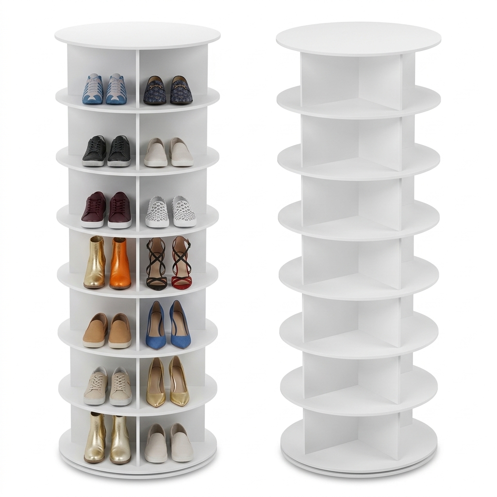 Premium 8-Tier 360° Rotating Shoe Rack Tower – Sleek White Organizer