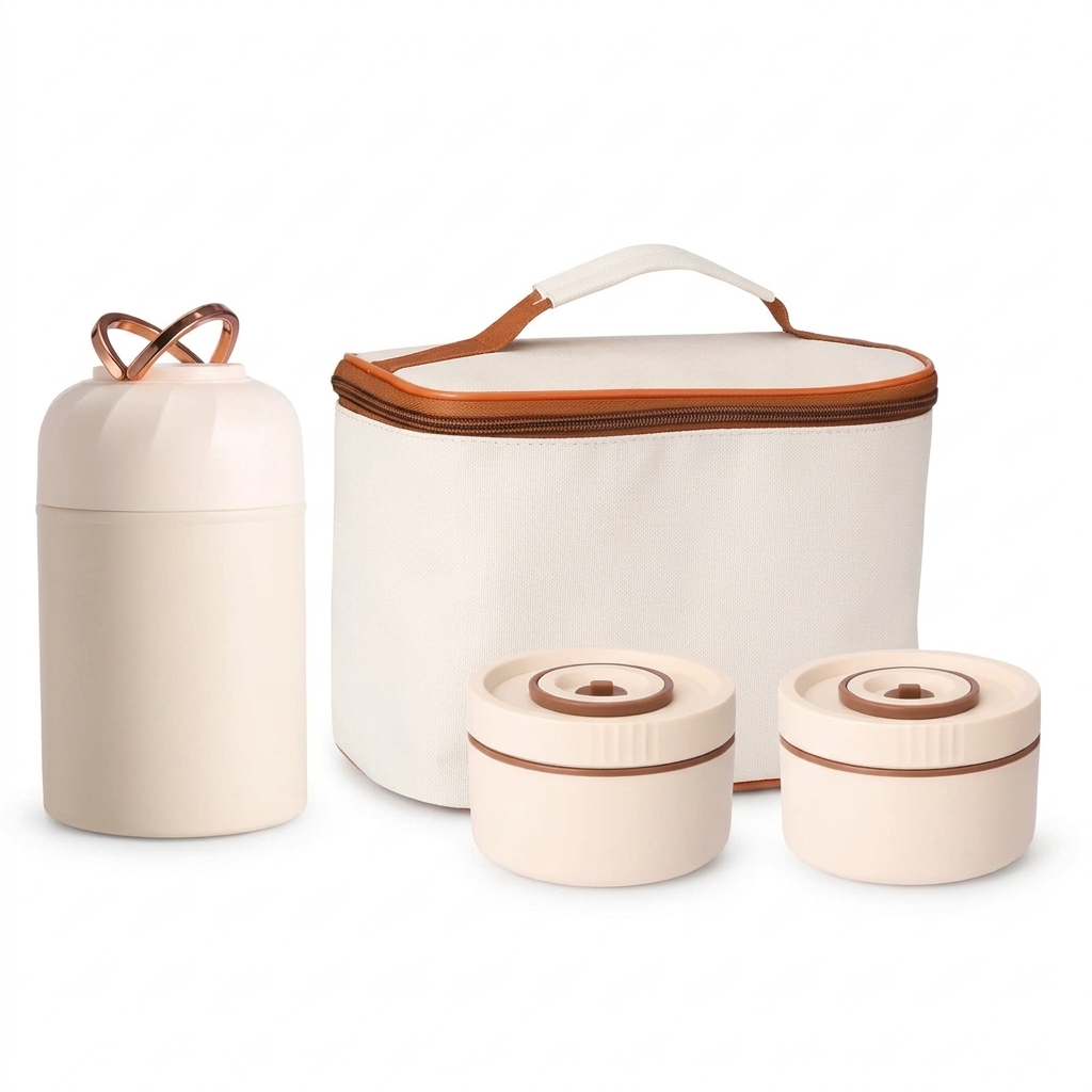 Premium 3-in-1 Insulated Thermal Lunch Box Set with Carry Bag