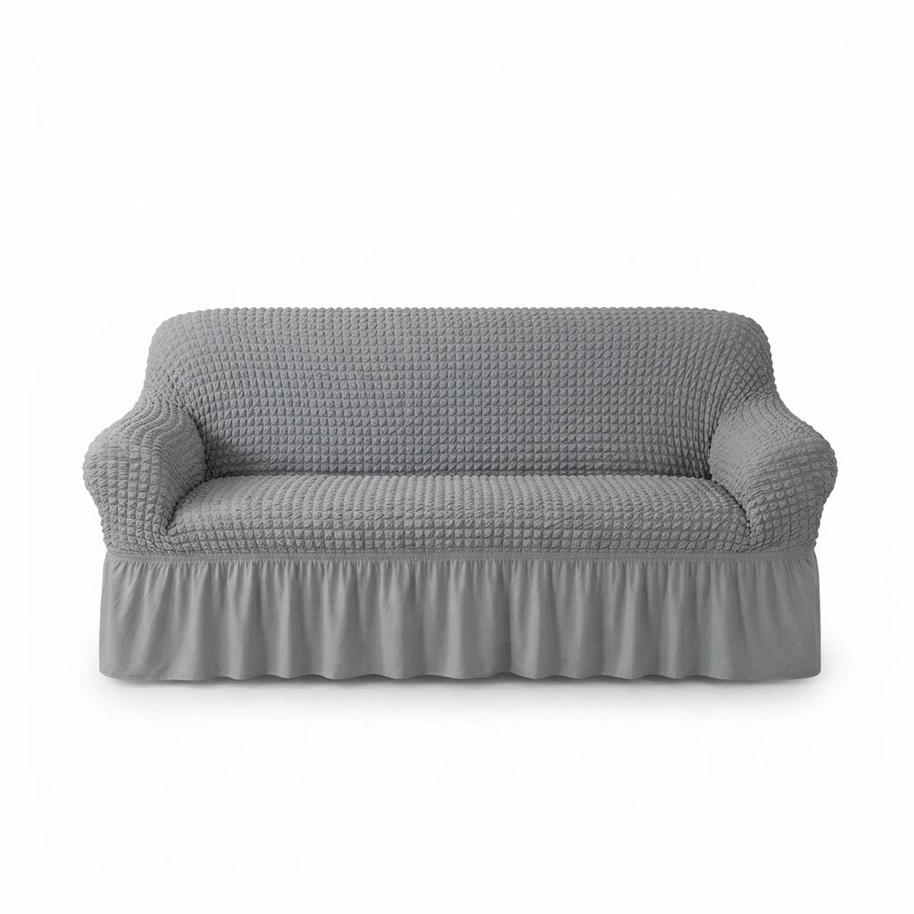 Premium Turkish Bubble Stretch Sofa Cover with Ruffled Skirt 