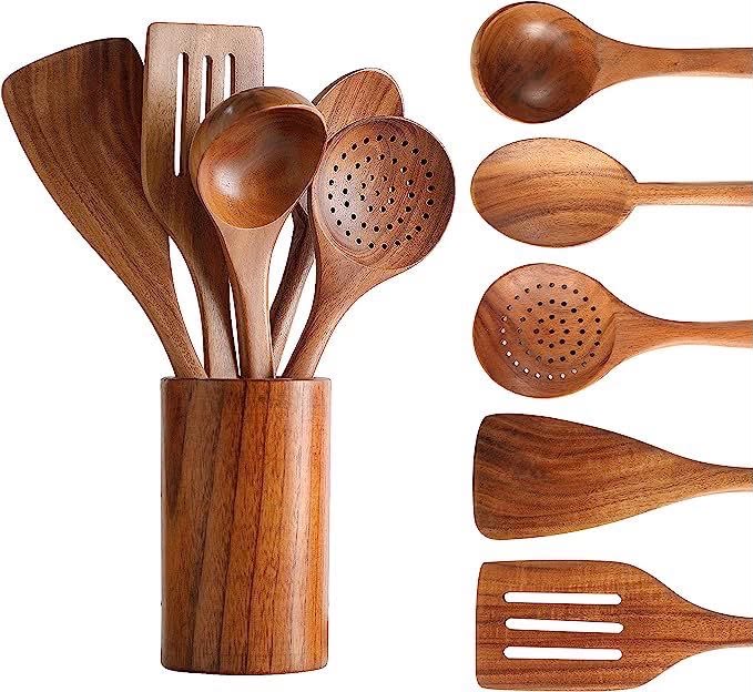 Premium Natural Teak Wooden Kitchen Utensil Set 7-Piece