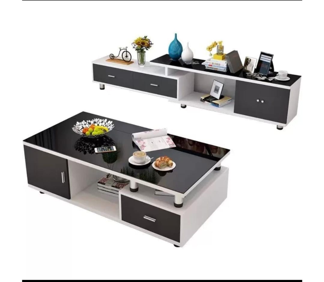 Modern Black & White Center Coffee Table with Tempered Glass Top