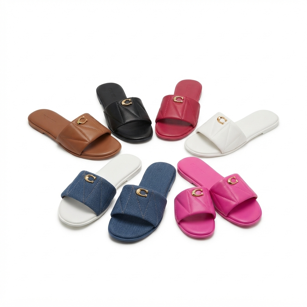 Coach-Inspired Quilted Leather Slide Sandals