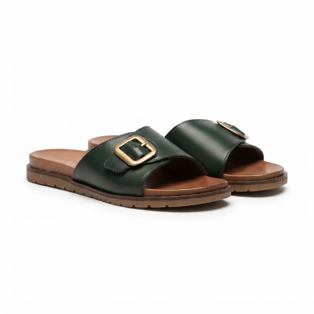 Chic Buckle Leather Slide Sandals (Style Code: 5120-33)