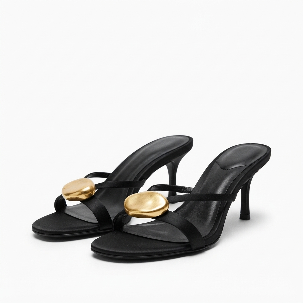Kitten Heel Sandals with Metal Appliqué
