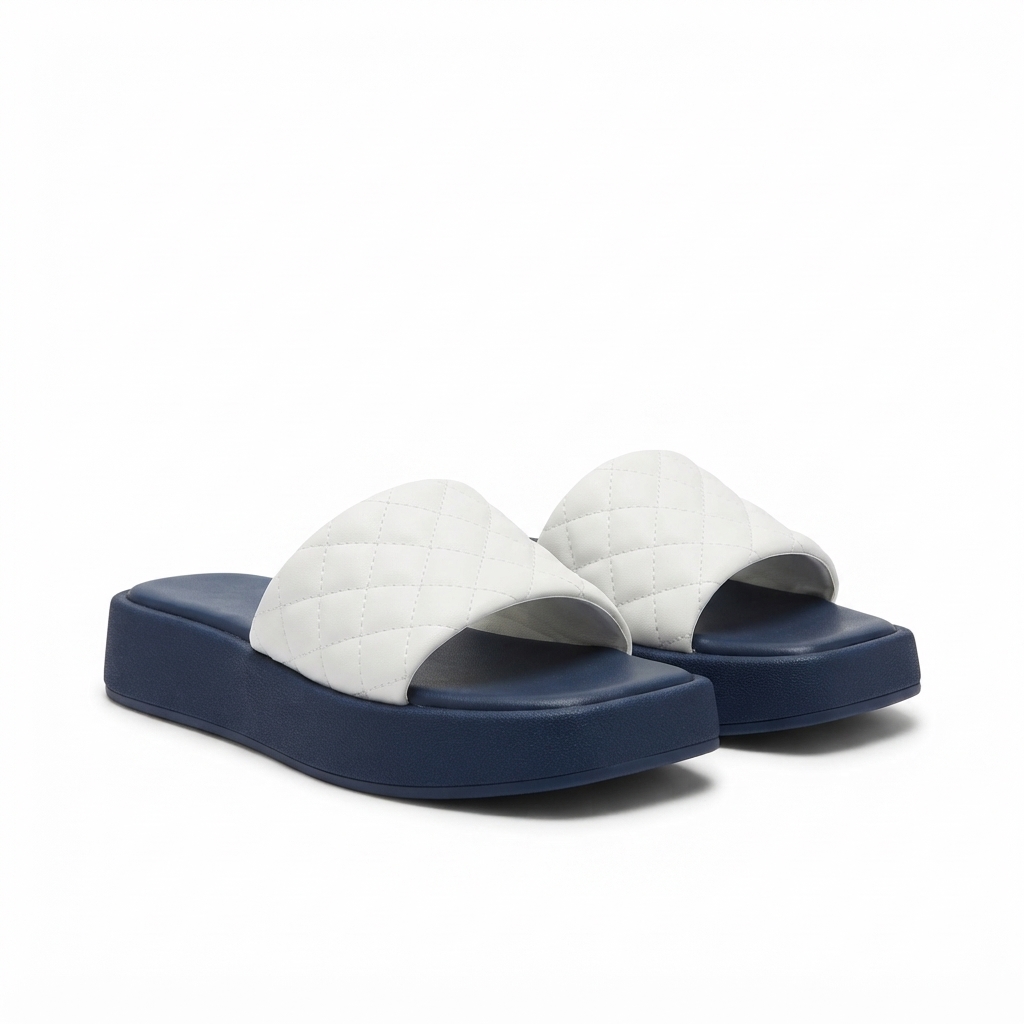 Two-Tone Quilted Platform Slide Sandals