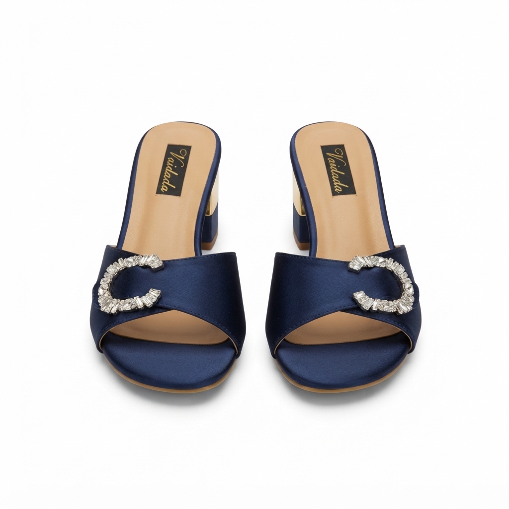 Vaidada "Geraldine" Luxury Rhinestone Block-Heel Sandals
