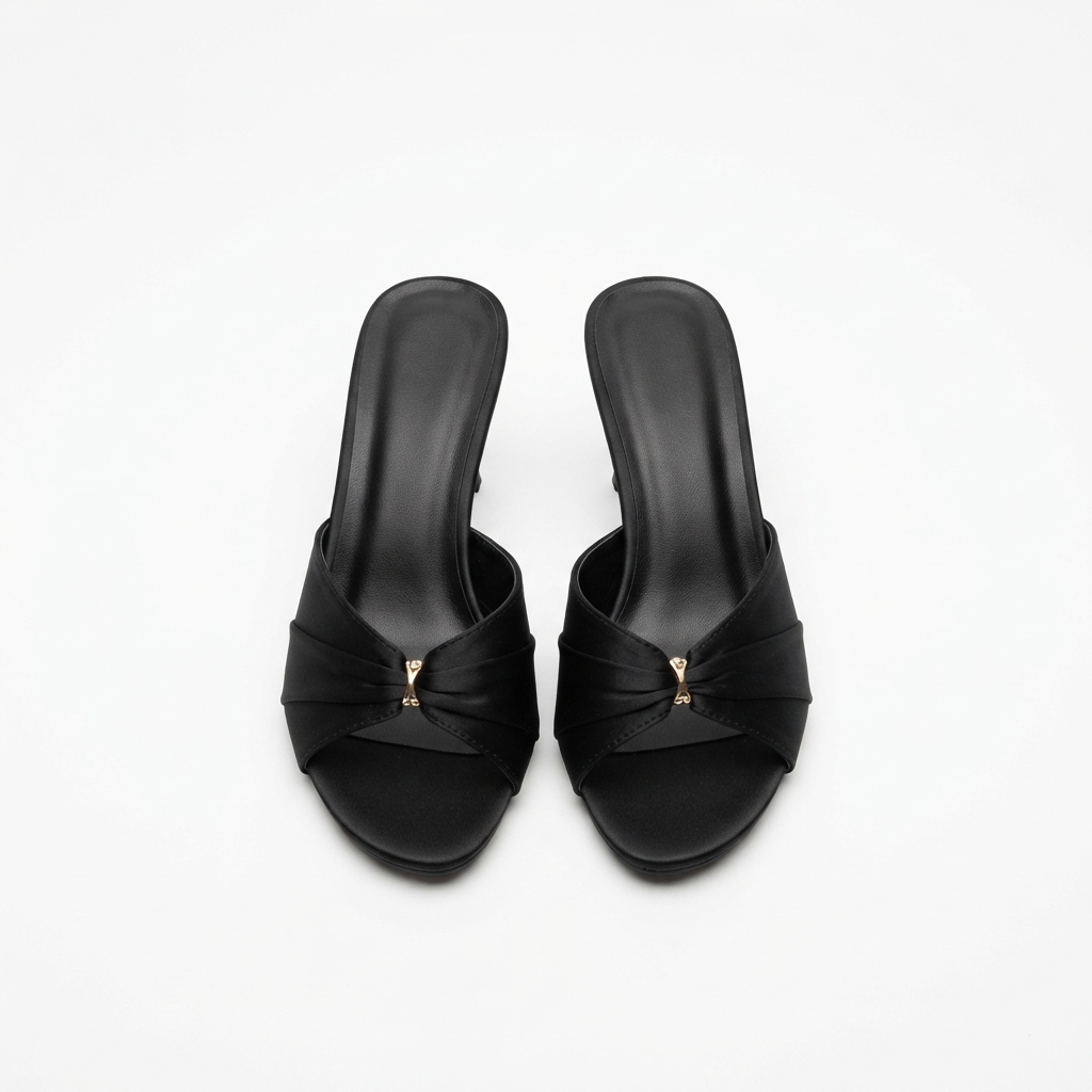 Elegant Ruched Peep-Toe Stiletto Mules with Metal Buckle Detail