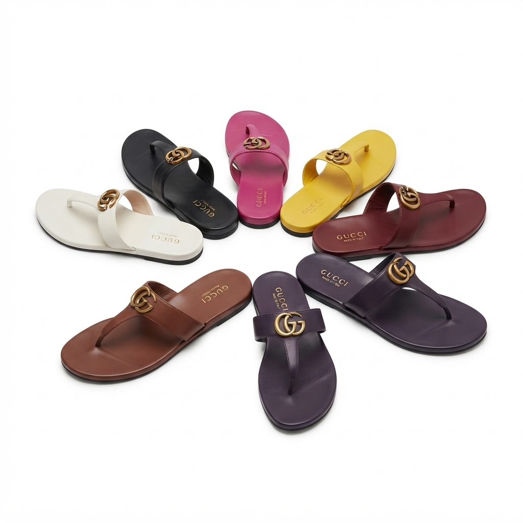 Gucci Women’s Leather Thong Sandals with Double G Hardware