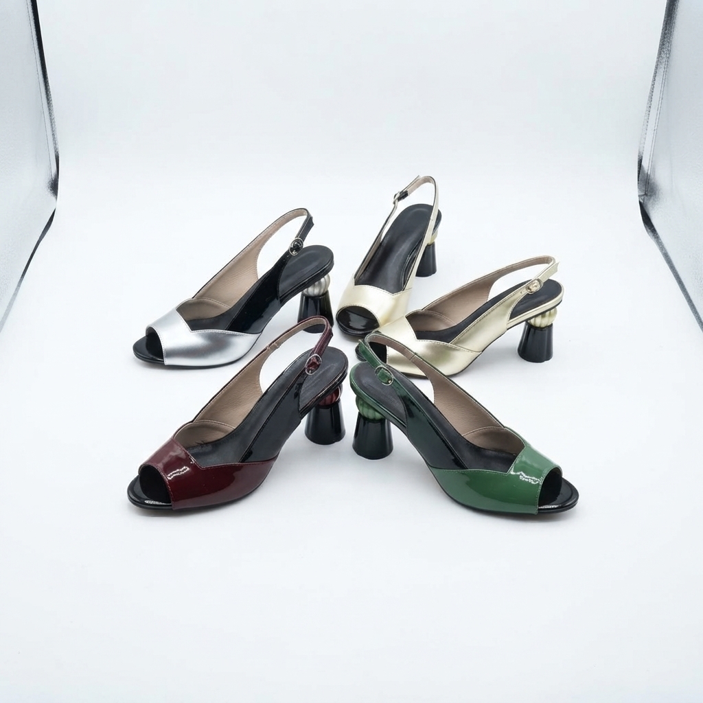 Patent Peep-Toe Slingback Sandals with Sculptural Block Heel