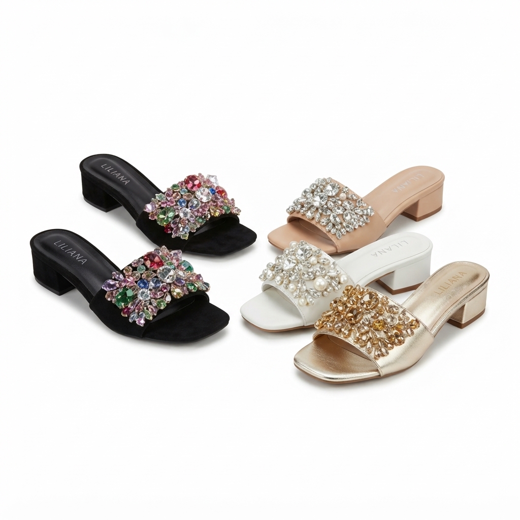 Liliana Jewel-Embellished Low Block Heel Slide Sandals