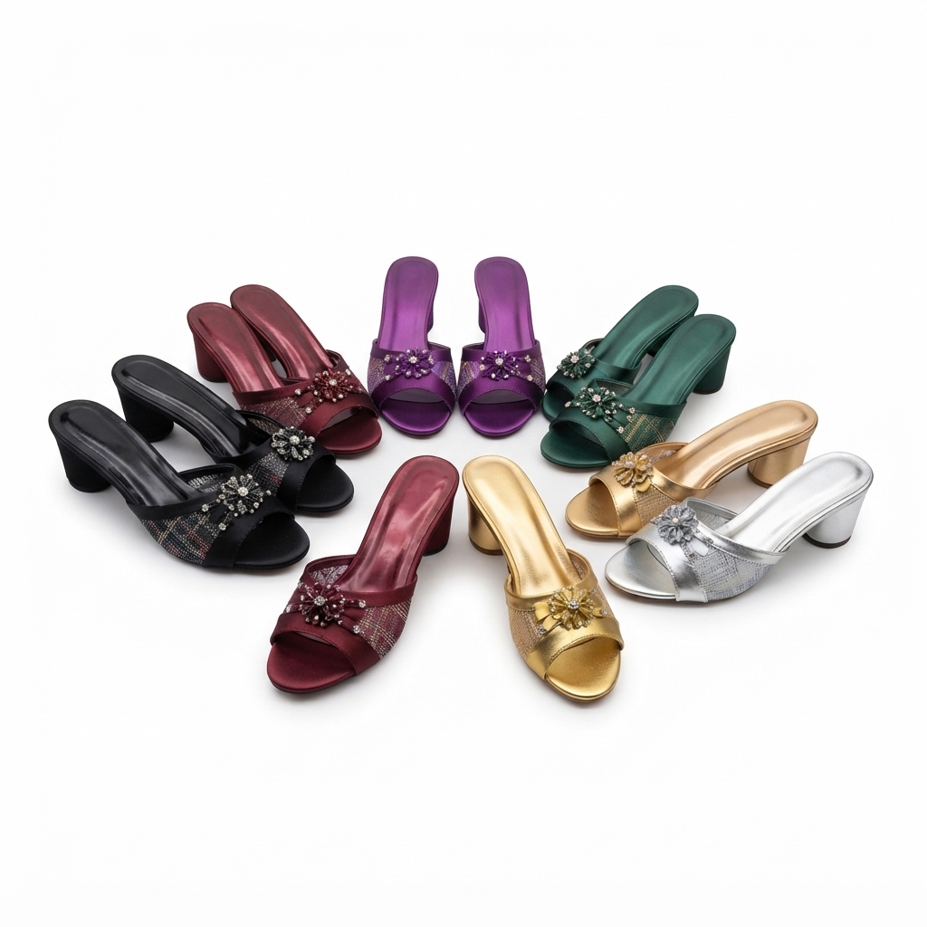 Luxury Crystal-Embellished Low Block Heel Mule Sandals
