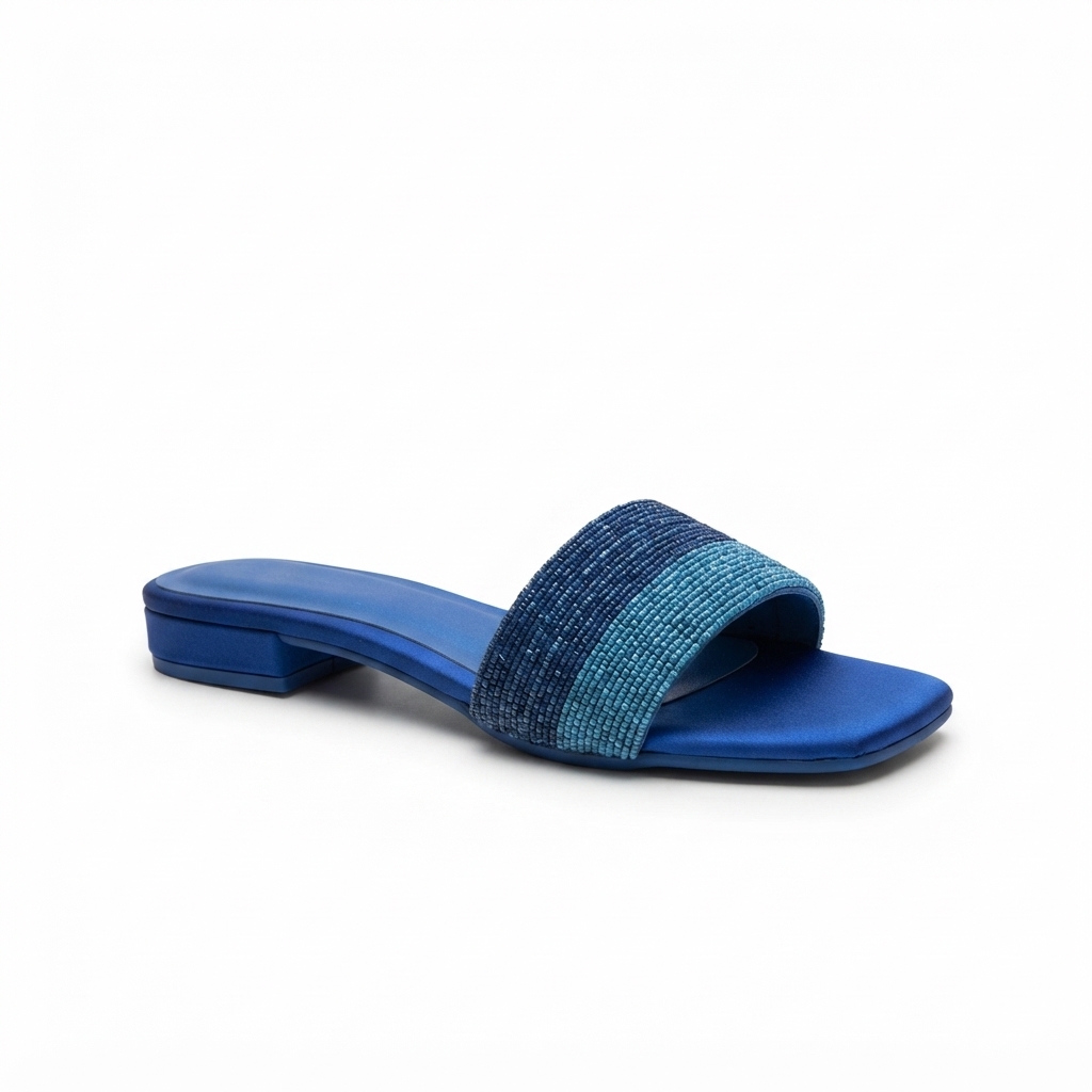 Lumière d'Or Crystal Beaded Metallic Slide Sandals