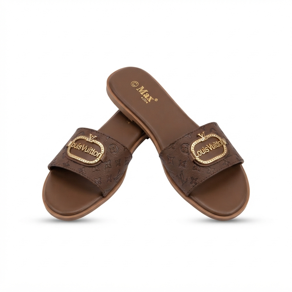 Max Extra Monogram Print Flat Slide Sandals (Louis Vuitton Inspired)